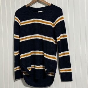 ARIZONA JEAN CO M Striped Sweater Navy Mustard Yellow White Raglan‎ Knit Cozy